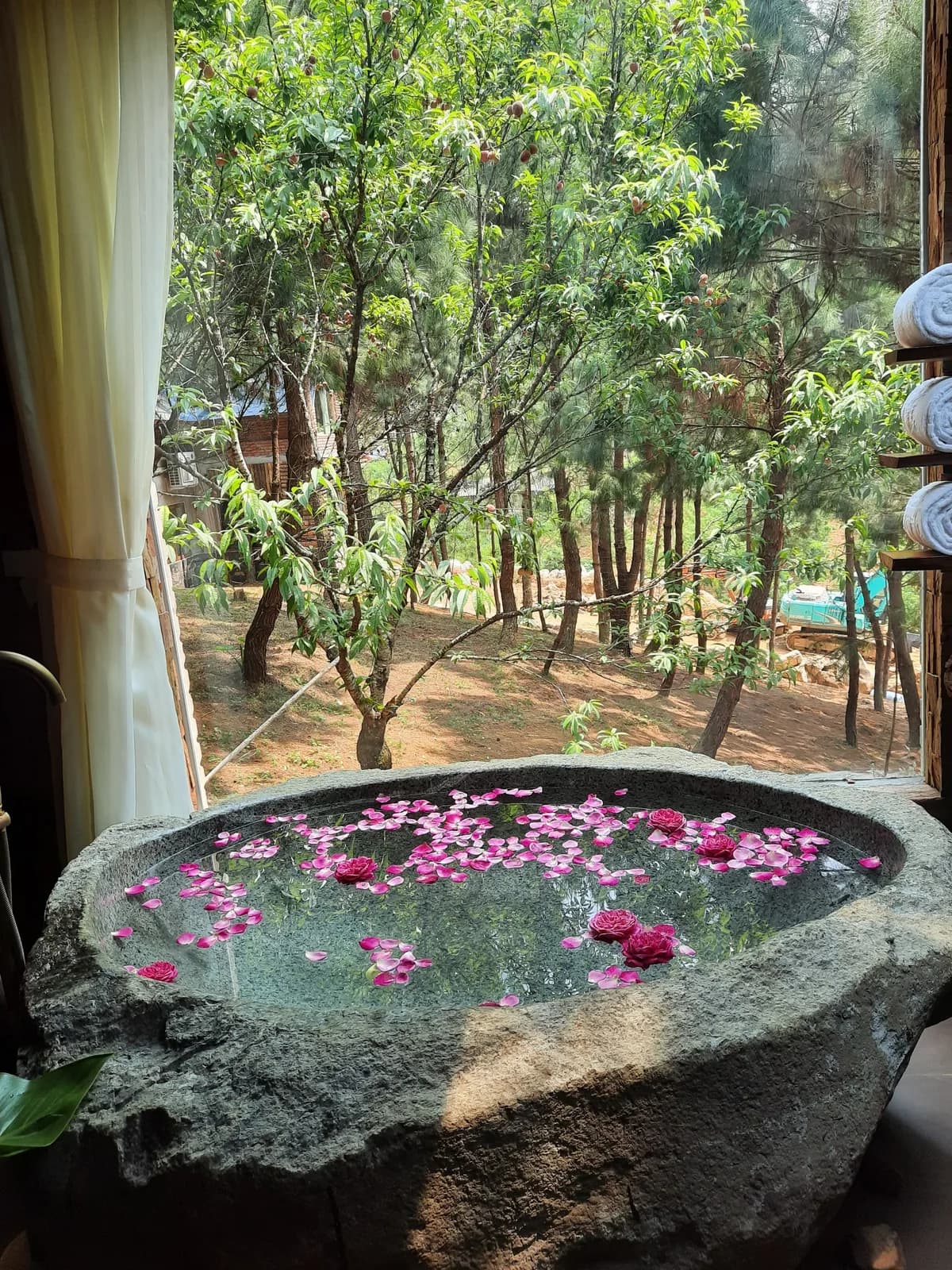 Bồn tắm đá khoáng thả cánh hoa